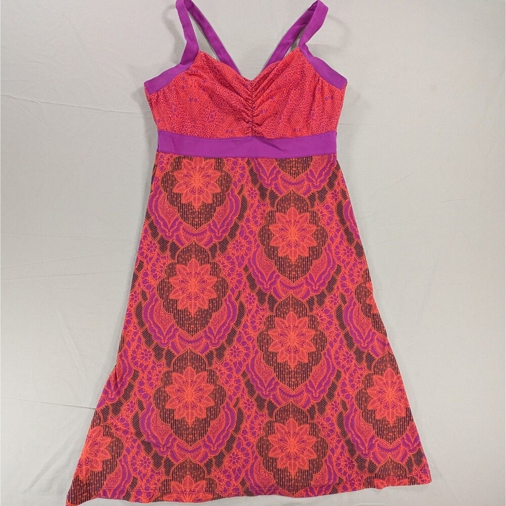 Prana Quinn Dress Women's Small Pink Geometric Pattern Shelf Bra Athletic